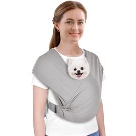 CUBY Swaddle Dog Sling Carrier for Small Dogs, Front Pet Sling Carrie Chest, Hands Free Adjustable Cat Slings Soft Cotton Reducing Pain Puppy Carriers Up to 11lb (Light Grey)