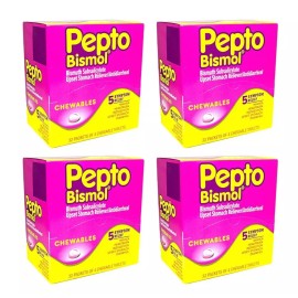 Pepto-Bismol 4 PACK Pepto Bismol Chewables Upset Stomach Reliever | 32 Packets x 4 Tablets EA