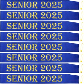 8 Pack Senior 2025 Sash, Gold Glitter Royal Blue Satin Finally Graduated Senior Cheerleader Sashes for Class of 2025 Graduation Party Supplies