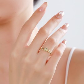 Gold Birthstone Rings for Women,Dainty 14K Gold Plated Birthstone Flower Ring Adjustable Birth Month Gold Ring Unique Non Tarnish Stackable Finger Simple Birthday Jewelry Birthstone Jewelry (June)