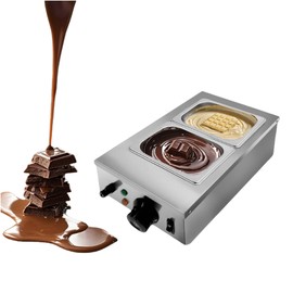 2 Tanks Chocolate Melting Machine Commercial,Chocolate Tempering Machine with Lid, Stainless Steel Electric Chocolate Melting Pot for Cheese, Chocolate, 800 W