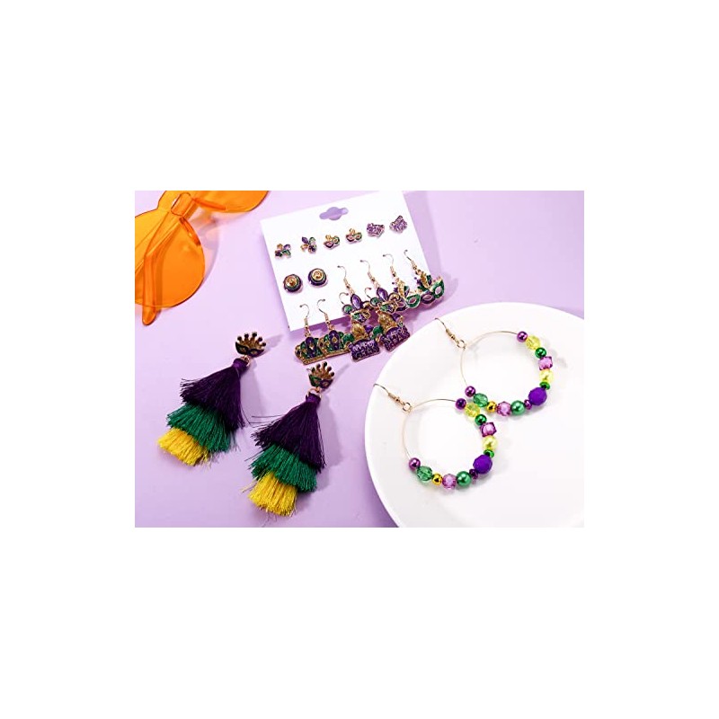 NLCAC Mardi Gras Earrings Set Fleur De Lis Mask Stud