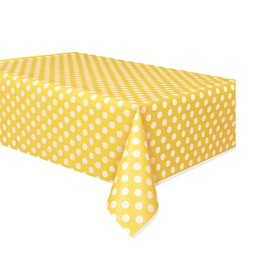 oocc 2 Pcs Disposable Table Cover Polka Dots Plastic Tablecloth Thickened Rectangle Tablecover for Kitchen Picnic Wedding Birthday Party Baby Shower Catering Events, 54"x108" (Yellow)