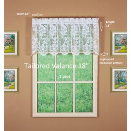 Today's Curtain Floral Vine Lace Tailored Valance 18", White, 60W x 18L