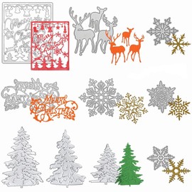 Sweetfamily 10 Pieces Christmas Tree Snowflake Cutting Dies Christmas Metal Stencils for DIY Scrapbook Card Making Supplies