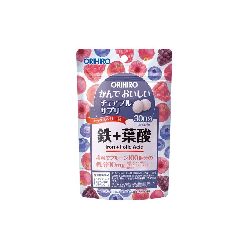 Orihiro Chewable Supplement, Iron + Folic Acid, 120 Tablets x