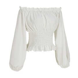 Oiefeen Womens Renaissance Peasant Blouse Off Shoulder Long Sleeve Tops(M,Z2724WH)