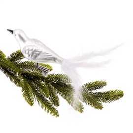 com-four® 6 x Bird on Clip - Shiny Birds with Long White Tail Feathers - Decorative Decoration for the Home - Room Decoration with Small Sequins