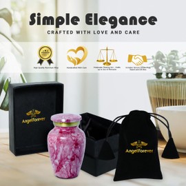 Marble Finish Cremation Urn for Human or Pet Ashes – Small Keepsake Memorial Urn with Velvet Bag & Box – Mini Ash Holder for Sharing Ashes – Elegant Tribute Token Urn for Funeral (Light Red)