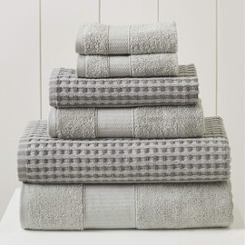 Amrapur Overseas 6-Piece Yarn Dyed Cobblestone Jacquard Towel Set, Silver, 27" x 54"