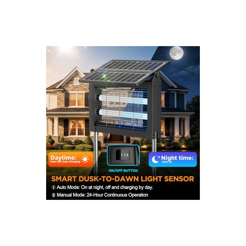Solar Bug Zapper Outdoor, 4500V Outdoor Mosquito Zapper with Detachable
