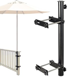 GBH-MED Patio Umbrella Holder - Adjustable Deck Mount Stand for Balcony, Bench & Courtyard Clamp Railing Shade Accessories, Fit for 1”-1.6” Poles