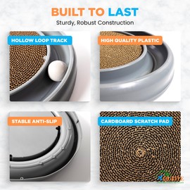 XQUZITE Cat Ball Track - Cat Scratching Ball Spinner, Indoor Toys for Kittens or Adult Cats, Cat Toy with Ball Inside Scratch Pad, Large Interactive Kitten Scratcher Board with Cat Crinkle Balls