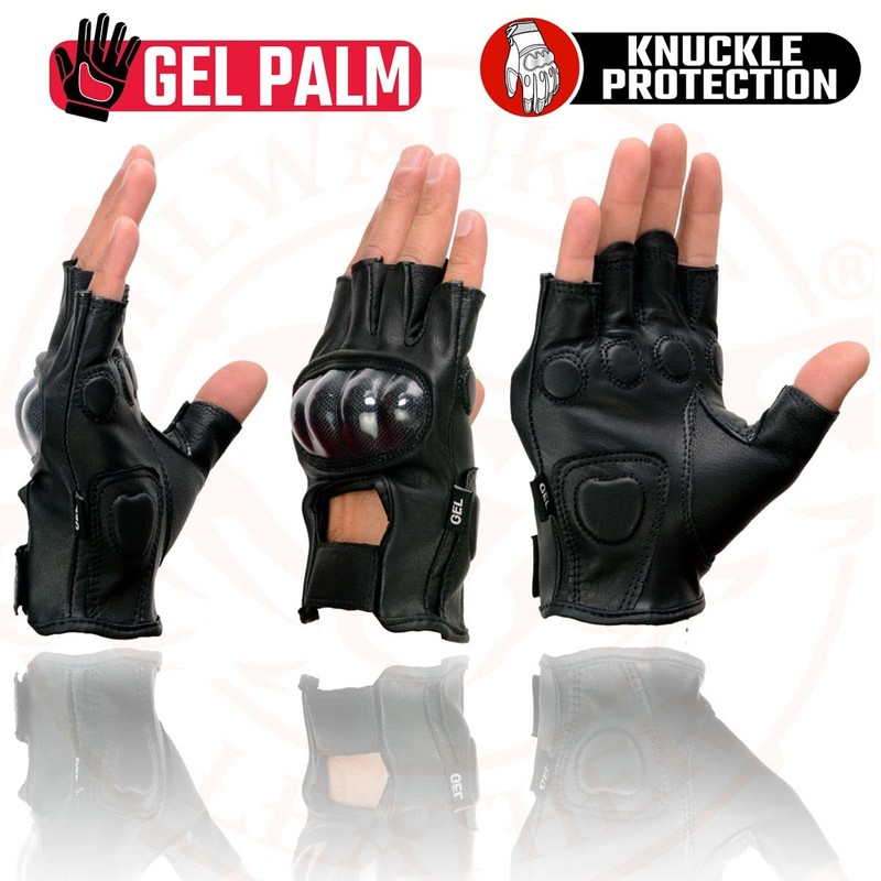 Milwaukee Leather MG7555 Men's Black Leather Gel Padded Fingerless Motorcycle