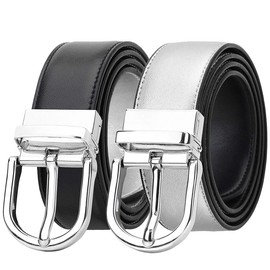 Falari Women Reversible Belt Genuine Leather Fashion Dress Belt With Single Prong Buckle 6027-SILVER-M