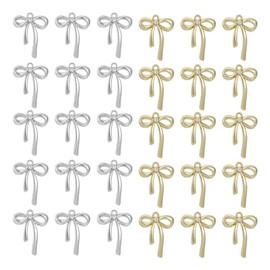 GOMAKERER 32 Pieces 2 Colours Alloy Bow Pendants, Platinum & Gold Micro Rhinestone Bow Tie Charms Metal Bownot Pendant for Earrings Necklaces Valentine's Day Festival Gift DIY, Metal