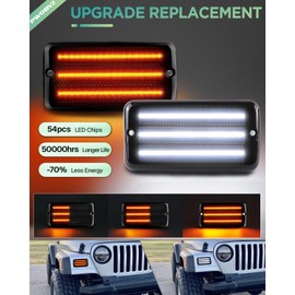 PWOBVZ Amber White Switchback Turn Signal Lights Compatible with Jeep Wrangler TJ 1997-2006, Sequential DRL Daytime Running Side Marker lamps, Front LED Smoked Lens 4PC