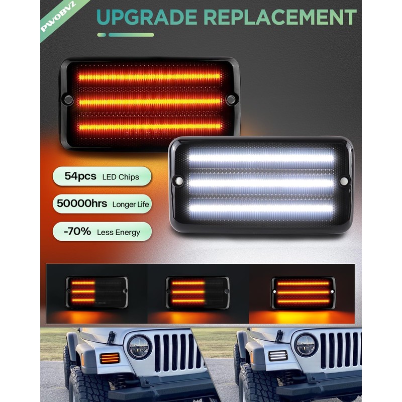 PWOBVZ Amber White Switchback Turn Signal Lights Compatible with Jeep