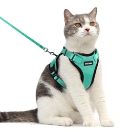 Dooradar Cat Harness and Leash Set, Escape Proof Safe Adjustable Kitten Vest Harnesses for Walking, Easy Control Soft Breathable Mesh Jacket with Reflective Strips for Cats, Green, M