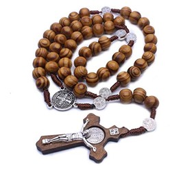 DNHCLL Catholic Rosary Necklace Handmade Solid Wood Cross Necklace Religious Ornaments