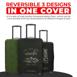 WanderWrap Reversible Luggage Covers & Protectors - Versatile & Washable Luggage & Suitcase Covers | Anti-Scratch Suitcase Cover for Travel (Black Wander, Large (65-71 x 43-48 x 26-30cm))