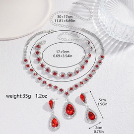 FDEETY Jewellery Set for Women Fashion Elegant Jewellery Bridal Drop Necklace Bracelets Rhinestone Earrings Set Pendant Jewellery Set Gifts Jewellery, Rhinestone