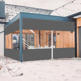 Ezcasch 20 Oz Outdoor Vinyl Curtain with Double Sided Zip, Outdoor Clear Panel Curtain, Weather Resistant Outdoor Curtain for Pergola, Porch, Gazebos, with Rustproof Grommets (8'H x 10'W, Dark Gray)