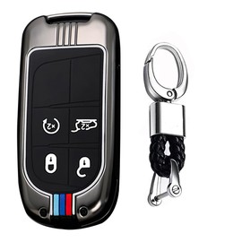 TECART Key Fob Case Cover Fit For Jeep Grand Cherokee Renegade Chrysler 200 300 Key Shells Key Accessories 4 Button Black