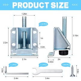 24 Pack Heavy Duty Leveling Feet Adjustable Furniture Levelers Feet Table Leg Levelers with Screws, Lock Nuts and Wrench for Furniture, Table, Cabinets, Workbench, 2.3 Inch Adjustable Height