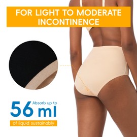 IRISMORII Adult Incontinence Protective Underwear for Women Reusable Bladder Leakage Protection Brief Postpartum 56 ml Absorbency Panties 3 Pack (3 Skin, 2XL)