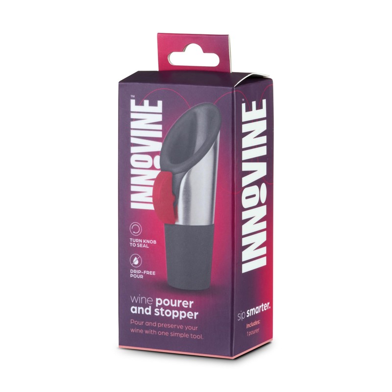 Innovine Wine Pourer and Stopper, Drip-Free Stainless Steel and Silicone
