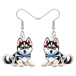 RAIDIN Acrylic Cute Dog Earrings Jewelry for Women Sweet Puppy Pets Dangle Hook Earrings Gifts for Dog Lovers Charms (Siberian Husky Earrings)