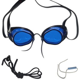 SwimmerShop Swimming Goggles Swedish Type - Swimming Goggles with Rubber Rim, Anti-Fog, Rubberised, UV Protection - Swedish Model for Professional Swimmers - Blue Lenses