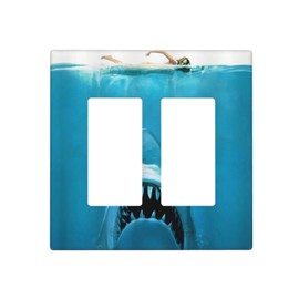 Spshian Funny Shark Blue Ocean Swimming Woman 2 Gang Rocker Decora Light Switch Covers Dual Outlet Covers Wall Plate Decorative Switchplate Electrical Faceplate GFCI for Bathroom Bedroom Decor