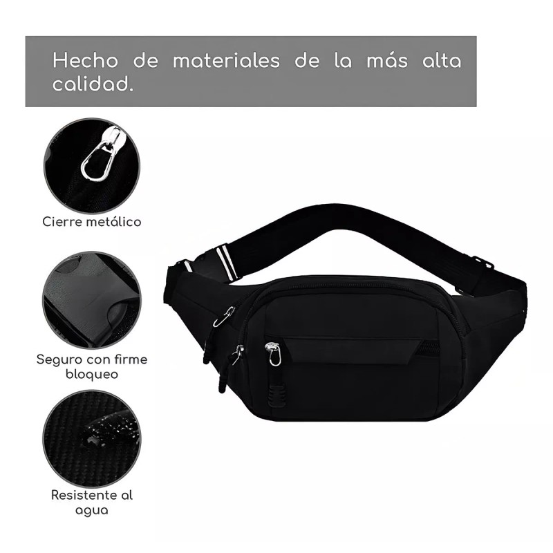 PUKAUT Riñonera Canguera Deportiva Premium De Viaje Negro