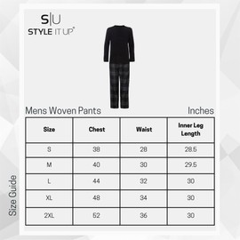 Mens Long Sleeve Plain Top Checked Bottoms Sleepwear Pajama Set Crew Neck Warm Cozy Super Soft Adults Loungewear (RED-Black, S)