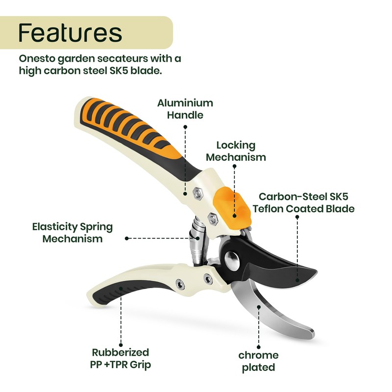Aluminium Secateurs with SK5 Blade – Heavy Duty Ergonomic Garden