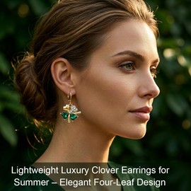 2 Pair Clover Earrings for Women, Green Crystal Shamrock Drop Earrings, Lucky Four Leaf Clover Jewelry Gift for Mom, Mother’s Day Gift for Wife, Grandma, Elegant Irish Style Dangle Earrings