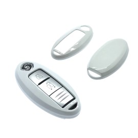 NORDECCO Metallic Gloss Hard Key Shell Case Cover For 2 3 Button Keyless Smart Key Fob Compatible With Nissan QASHQAI JUKE ALITIMA NISMO 2015-21 (White)