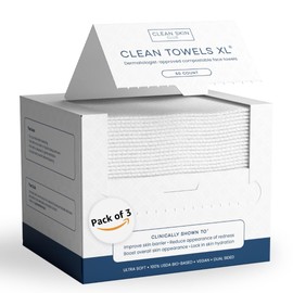 3 Pack Clean Skin Club Clean Towels XL, USDA Certified 100‪%‬ Biobased Dermatologist Approved Face Towel, Disposable Face Towelette, Facial Washcloth, Makeup Remover Dry Wipes, Ultra Soft, 150 count