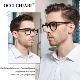 OCCI CHIARI XL Reading Glasses Men Large head Comfortable Readers 1.0 1.25 1.5 1.75 2.0 2.25 2.5 2.75 3.0 3.5 4.0 5.0 6.0(2.25x Black)