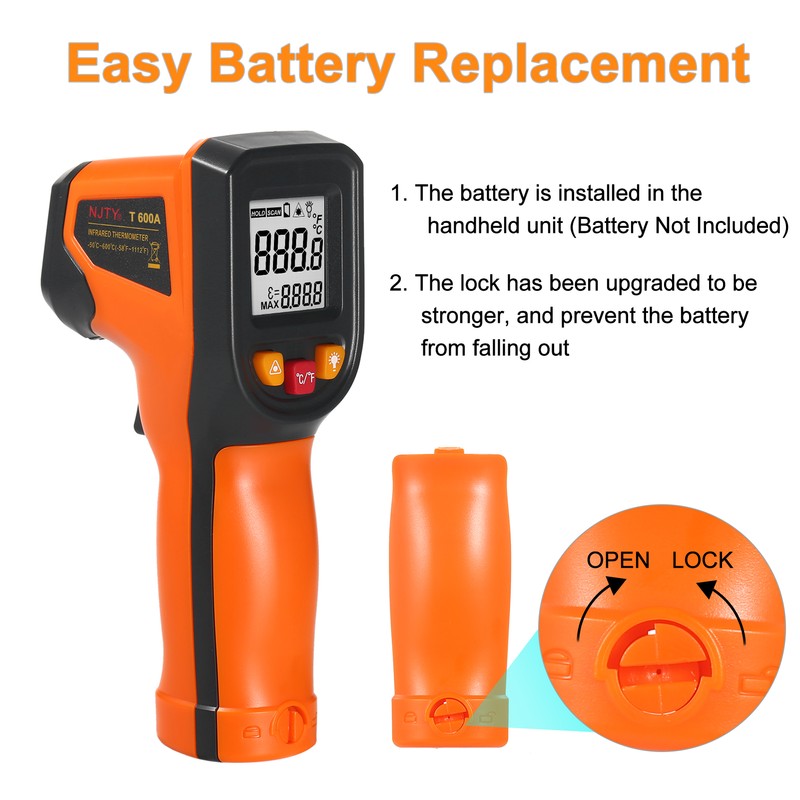 NJTY Infrared Thermometer Non-Contact Digital Temperature Gun -50°C~600°C (-58°F~1112°F) with
