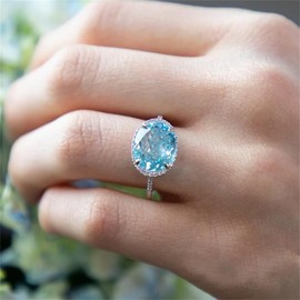 Fashion Shiny Half Full Diamond Large Carat Oval Cut Blue Aquamarine Birthstone Ring CZ Diamond Eternity Engagement Wedding Band Ring Promise Ring Cocktail Party Ring for Women ST.382 (8)