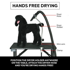Groomers Helper® Dryer Holder with Mini-arm and Universal Clamp Set - Hands Free Hair Drying Tools for Dog Pet Table Grooming