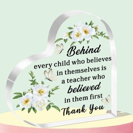 WTOPP Thank You Teacher Gifts Teacher Heart Shaped Acrylic Plaque Appreciation Gift Teacher Gifts For Women on Teachers Day Birthday Graduation Season Back to School End of Year Gifts For Teachers