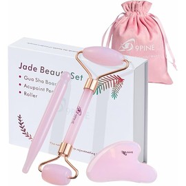 Jade Roller and Gua Sha Set, Face Massage Tools for Skincare,Facial Tools for Face, Neck, Eyes, for Enhanced Lymphatic Drainage, Self Care Gift for Men Women(Pink)