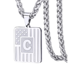 TenrSteel Stainless Steel C Letter Necklace for Women Men Military Dog Tag Pendant US Flag Jewelry