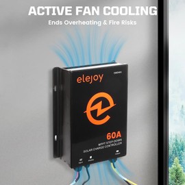 ELEJOY 60A MPPT Solar Charge Controller with​ 0.05V Precision Control & Smart Cooling Fan - Solar Regulator for LiFePO4/Lithium/AGM/Gel Batteries,12V/24V/36V/48V Auto Detect,IP66 Waterproof