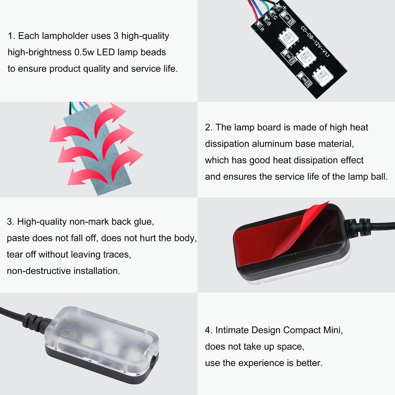 TABEN RGB Interior Ambient Light Kit, Improved Parallel Design, 4-Piece