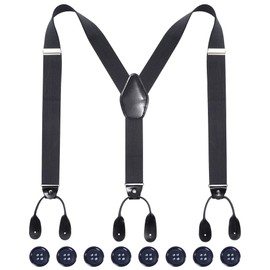 Kajeer Mens Adjustable Button End Suspenders - Y-Back Elastic Tuxedo Suspenders with Heavy Duty Leather Buttons End (Dark gray)